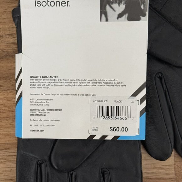 ISOTONER MEN’S GENUINE LEATHER GLOVES BLACK SZ XL NEW WITH TAG - Picture 3 of 7